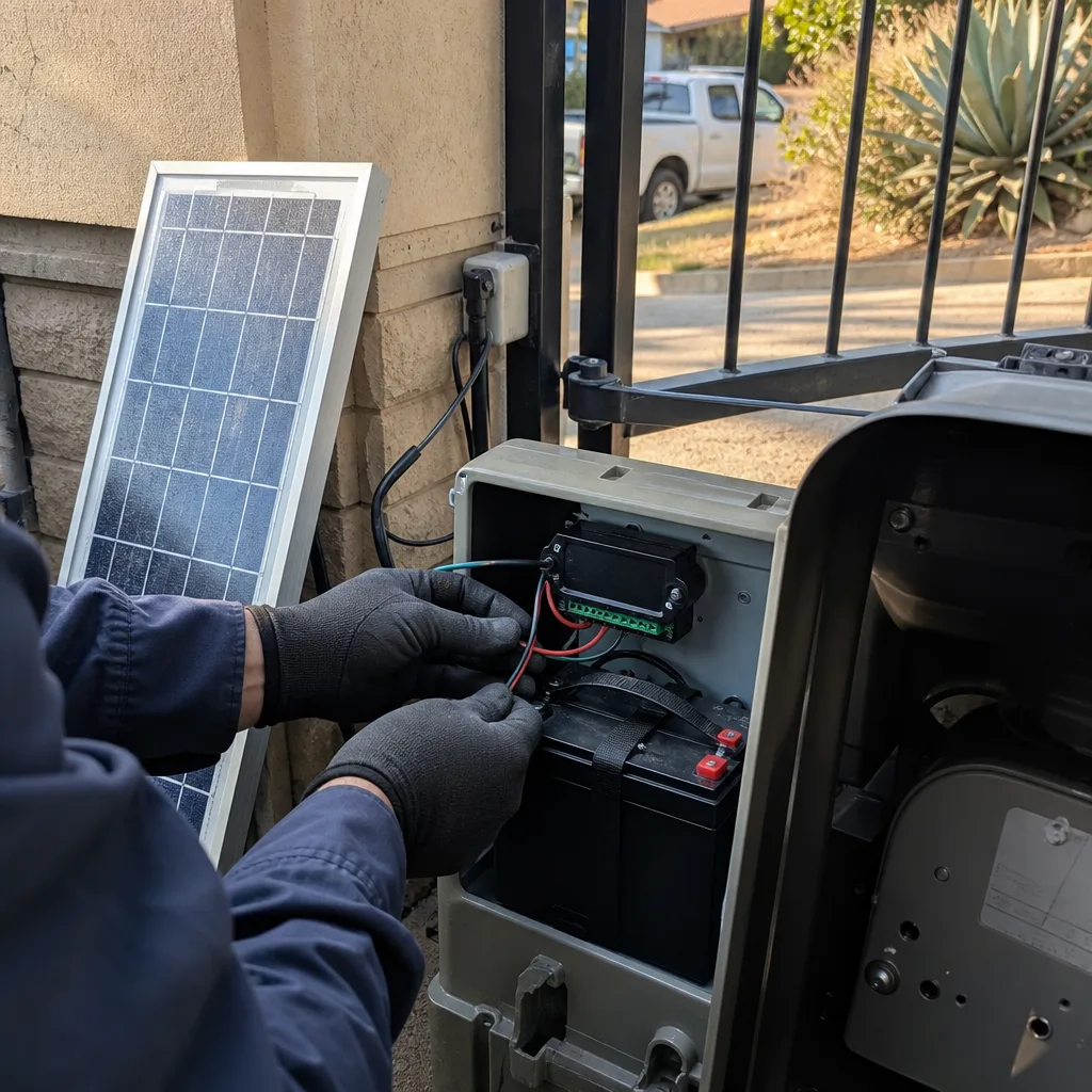 Technician performing professional gate access control system installation and maintenance in Walnut, CA